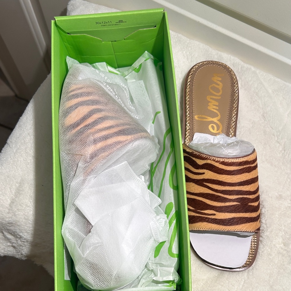 Sam Edelman Sabrina Tan Zebra Slide Sandals - Picture 14 of 16